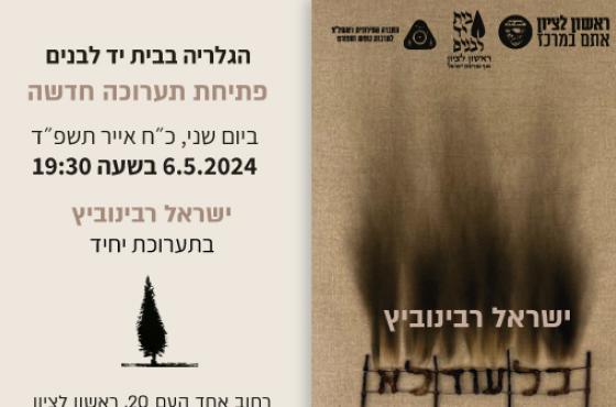 הזמנה לפתיחת תערוכה חדשה, הגלריה בבית יד לבנים , ׳כל עוד לא׳ ישראל רבינוביץ.
